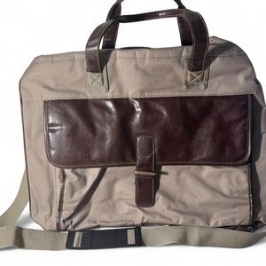 Vintage Perry Ellis Men's Brown Leather and Canvas carry on bag